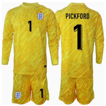 Inghilterra Jordan Pickford #1 Portiere Maglia Gara Trasferta Repliche Europei 2024 Bambino Maniche Lunghe